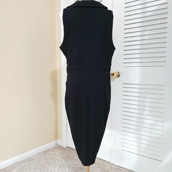 Retro Chic 18 black sleeveless collared side-zip bodycon dress w/rear kick-pleat - Picture 7 of 14